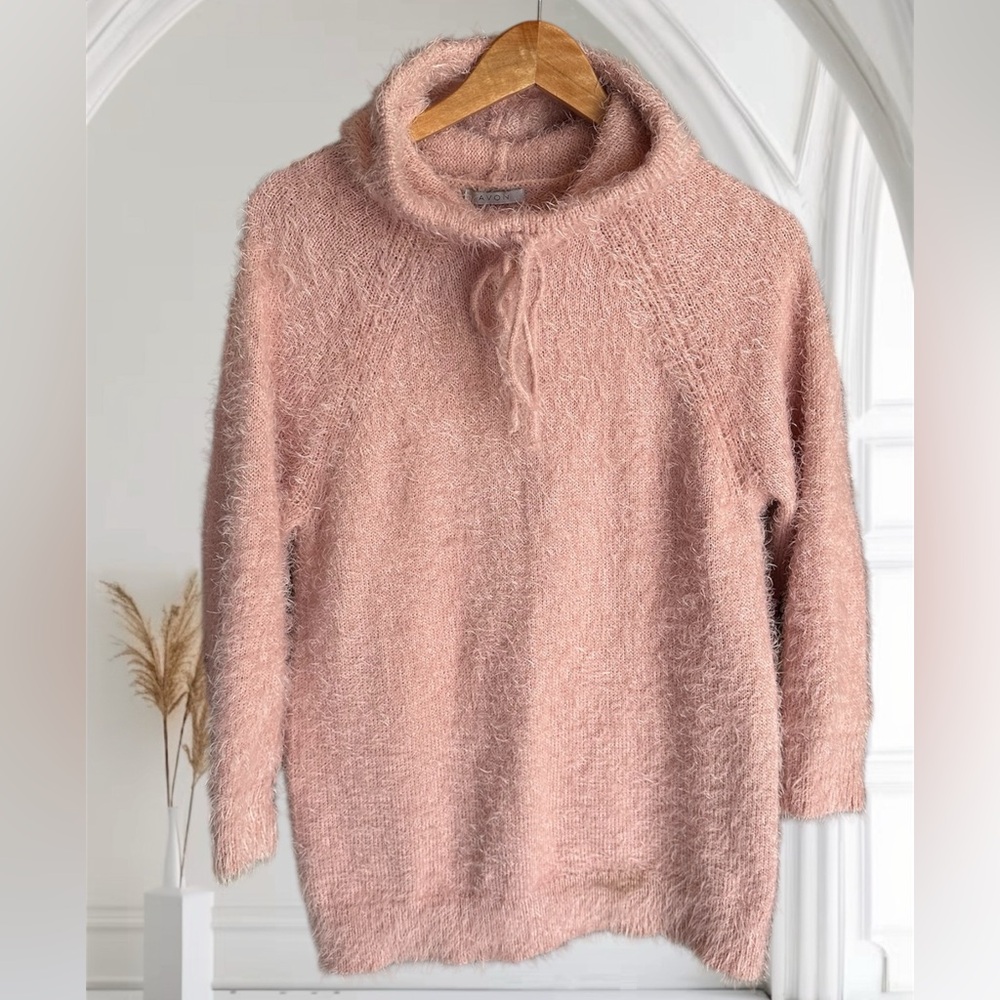 Avon Eyelash Hoodie Sweater with Drawstring Blush